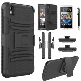 HTC Desire 816 Case, Dual Layers [Combo Holster] Case And Built-In Kickstand Bundled with [Premium Screen Protector] Hybird Shockproof And Circlemalls Stylus Pen (Black)